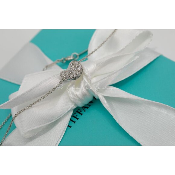 Tiffany & Co. Diamond Bean Necklace Elsa Peretti11mm Pendant in Platinum on a 16 - Picture 7 of 8
